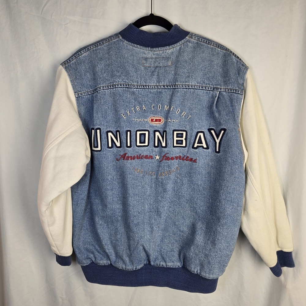 Vintage Unionbay Jacket Mens XL Blue Denim Varsity 90s Flannel Lined Streetwear